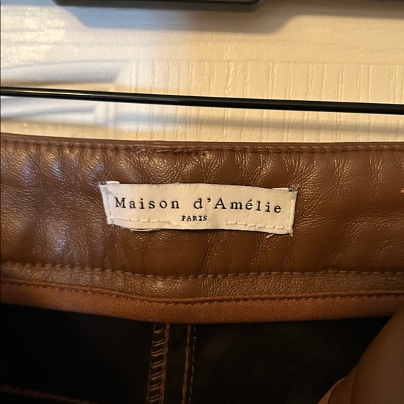Maison d’Amelie vegan leather caramel brown pants measures 32/28 - Picture 2 of 5